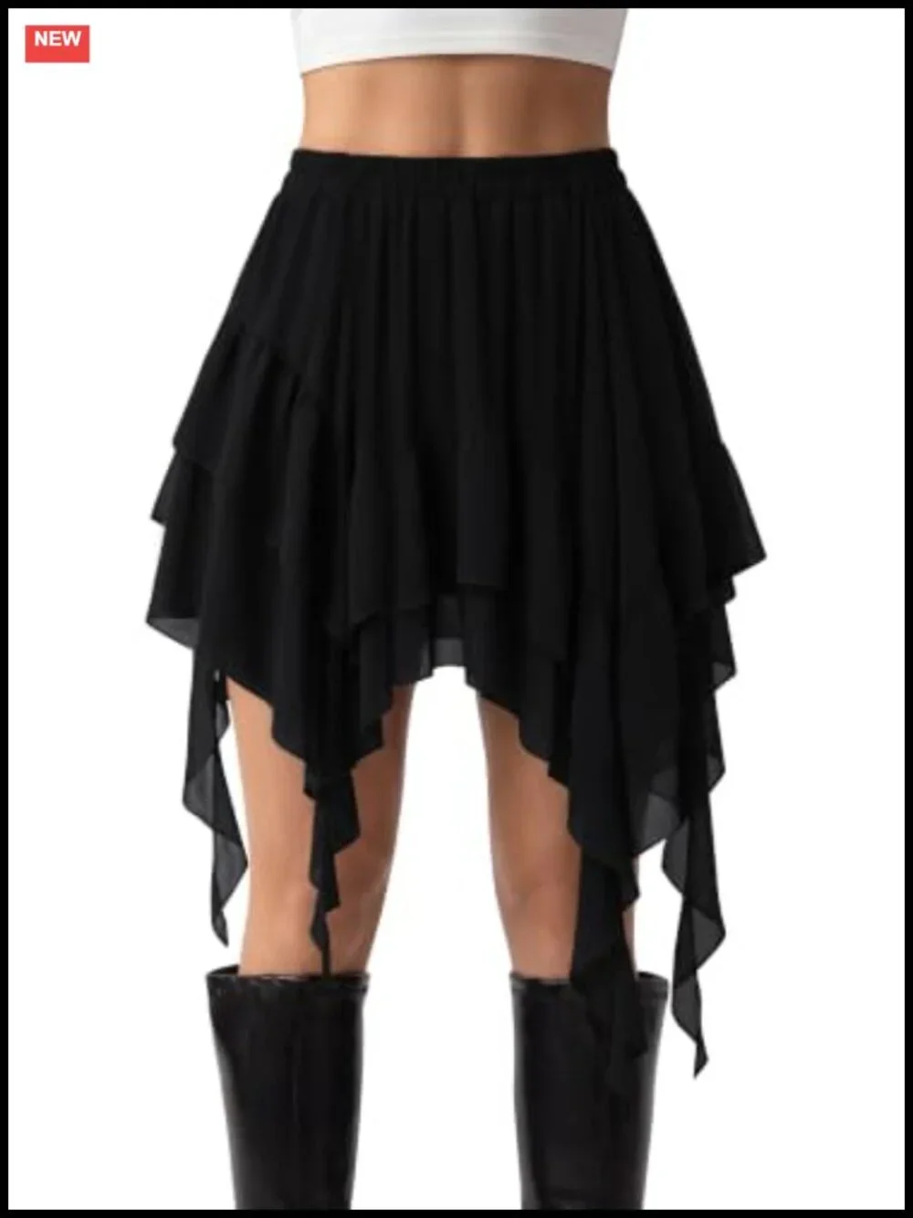 Women's Tiered Ruffle Skort with Built-in Shorts, High Waist Elastic,